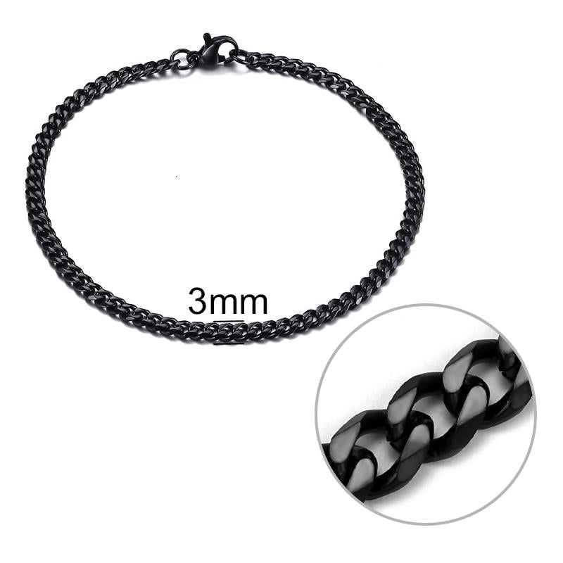 Jiayiqi 3-11 Mm Men Chain Bracelet Stainless Steel Curb Cuban Link Bangle For Male Women Hiphop
