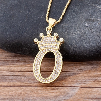 Nidin New Luxury Copper Zircon A-Z Crown Alphabet Pendant Chain Necklace Hip-Hop Style Fashion