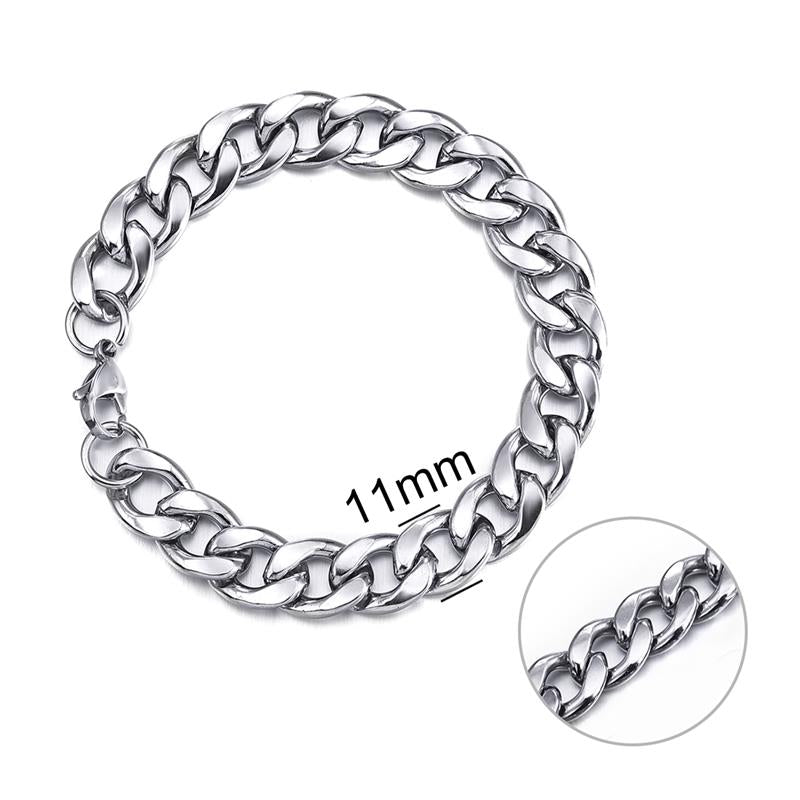 Jiayiqi 3-11 Mm Men Chain Bracelet Stainless Steel Curb Cuban Link Bangle For Male Women Hiphop