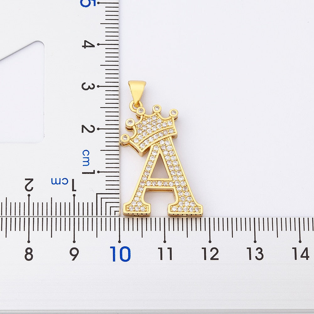Nidin New Luxury Copper Zircon A-Z Crown Alphabet Pendant Chain Necklace Hip-Hop Style Fashion