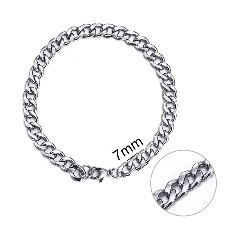 Jiayiqi 3-11 Mm Men Chain Bracelet Stainless Steel Curb Cuban Link Bangle For Male Women Hiphop