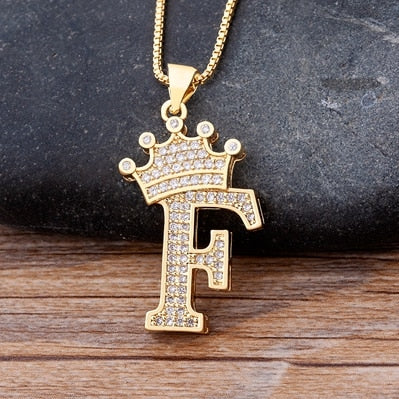Nidin New Luxury Copper Zircon A-Z Crown Alphabet Pendant Chain Necklace Hip-Hop Style Fashion