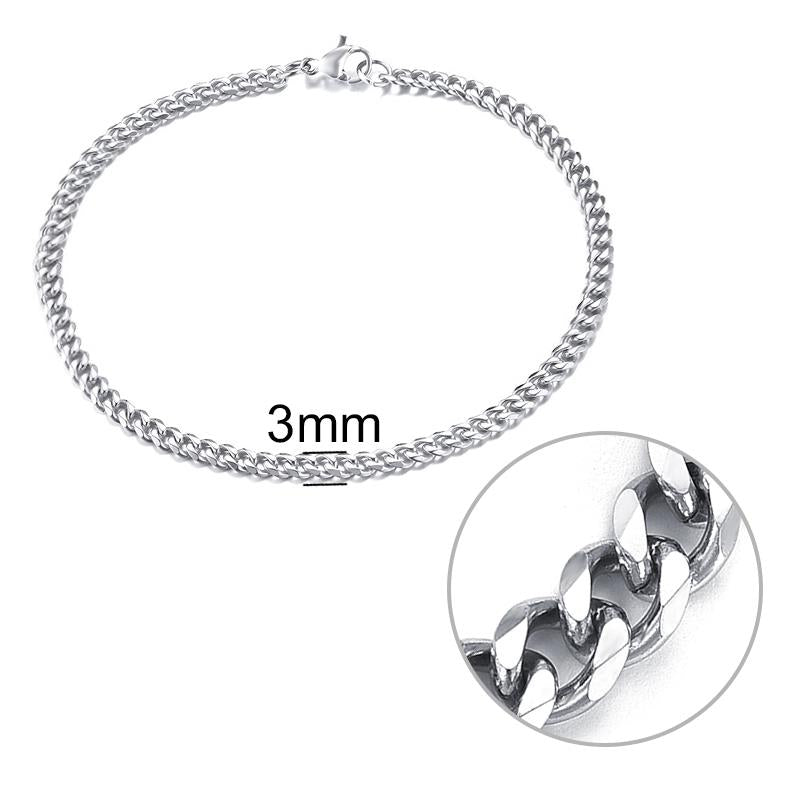 Jiayiqi 3-11 Mm Men Chain Bracelet Stainless Steel Curb Cuban Link Bangle For Male Women Hiphop