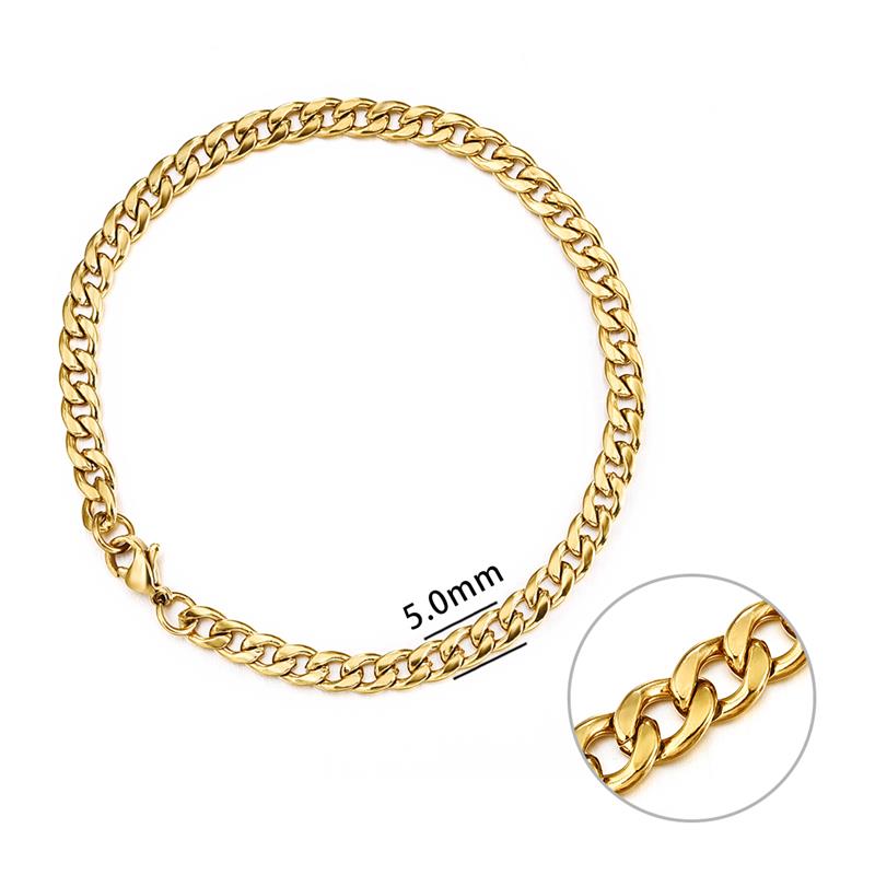 Jiayiqi 3-11 Mm Men Chain Bracelet Stainless Steel Curb Cuban Link Bangle For Male Women Hiphop