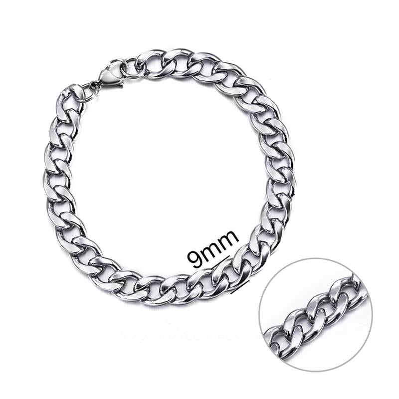 Jiayiqi 3-11 Mm Men Chain Bracelet Stainless Steel Curb Cuban Link Bangle For Male Women Hiphop