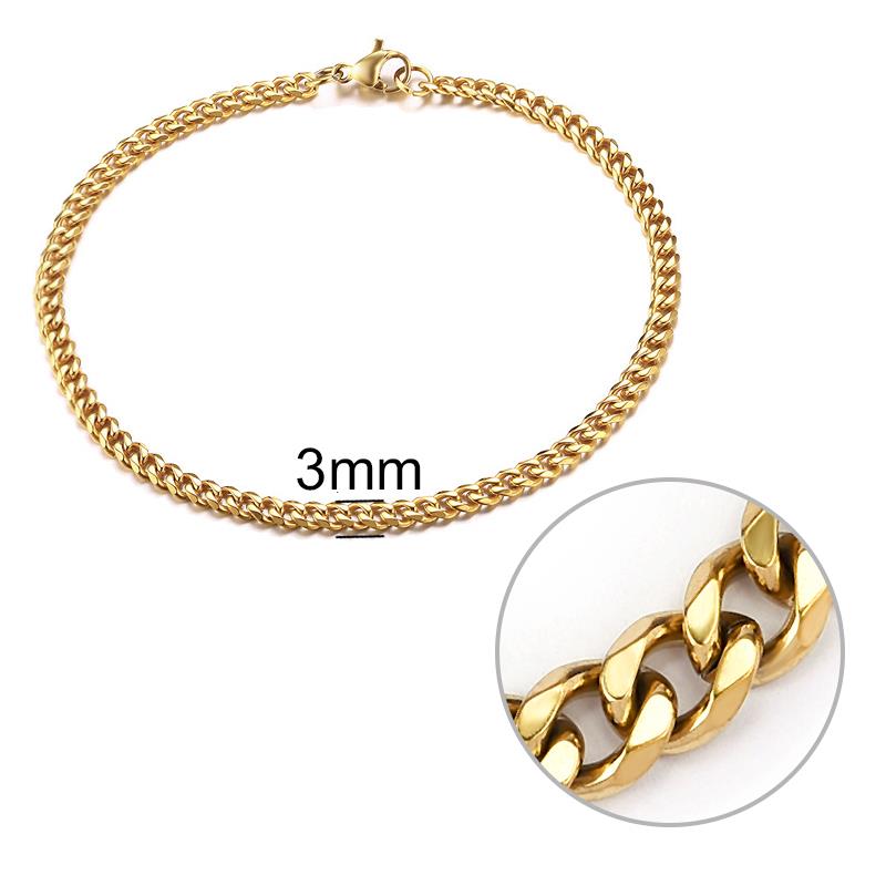 Jiayiqi 3-11 Mm Men Chain Bracelet Stainless Steel Curb Cuban Link Bangle For Male Women Hiphop