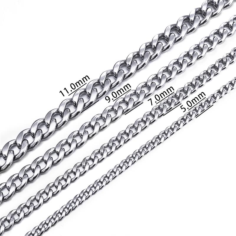 Jiayiqi 3-11 Mm Men Chain Bracelet Stainless Steel Curb Cuban Link Bangle For Male Women Hiphop