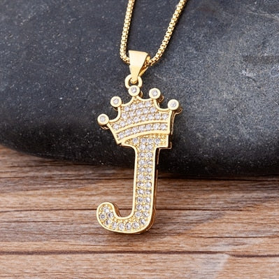 Nidin New Luxury Copper Zircon A-Z Crown Alphabet Pendant Chain Necklace Hip-Hop Style Fashion