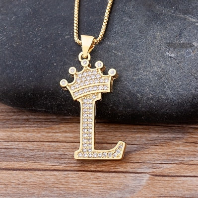 Nidin New Luxury Copper Zircon A-Z Crown Alphabet Pendant Chain Necklace Hip-Hop Style Fashion