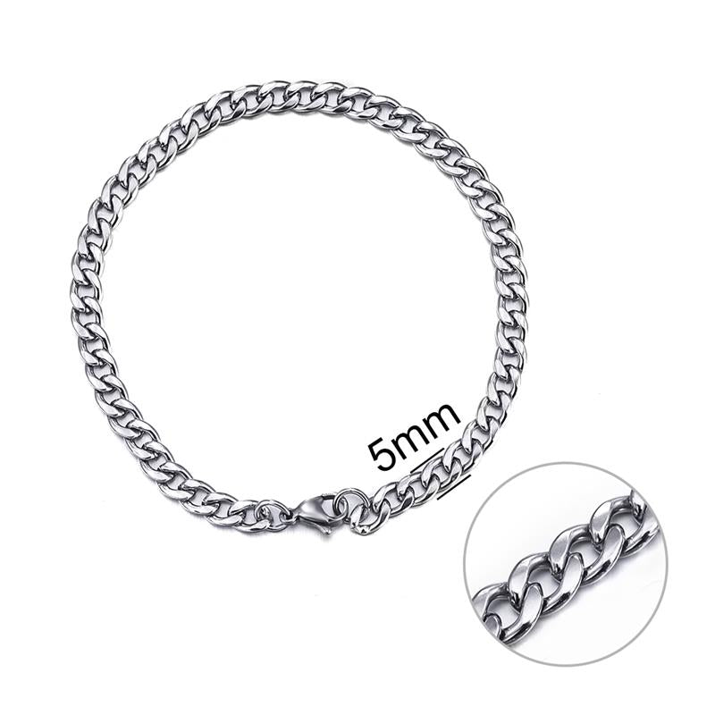 Jiayiqi 3-11 Mm Men Chain Bracelet Stainless Steel Curb Cuban Link Bangle For Male Women Hiphop