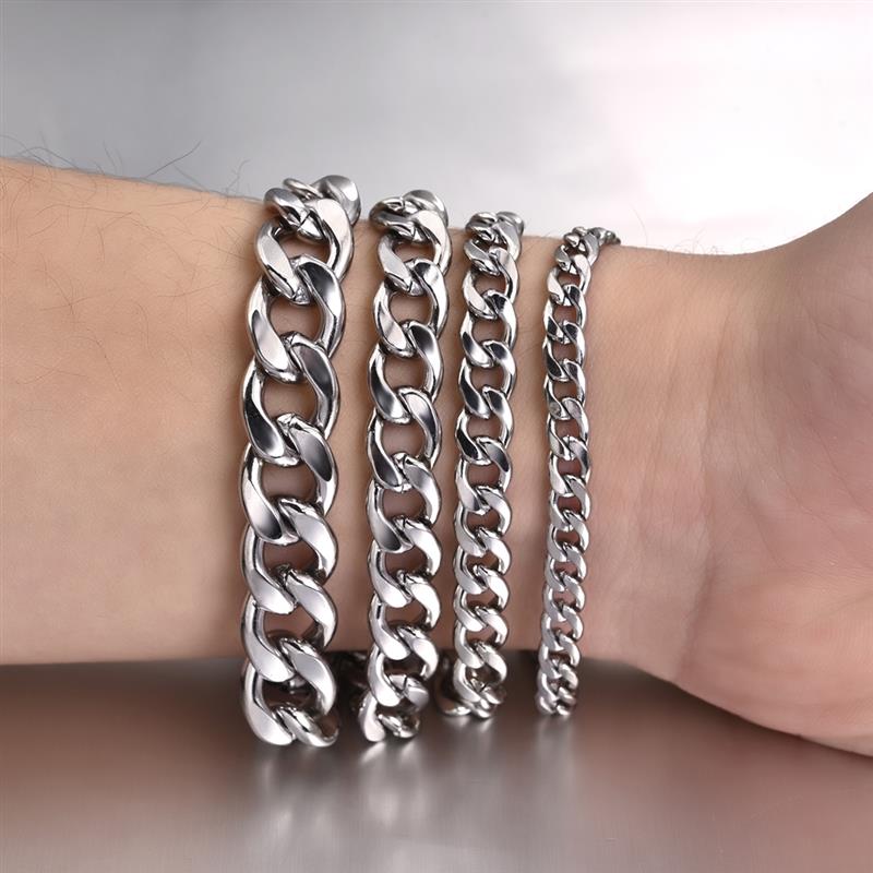 Jiayiqi 3-11 Mm Men Chain Bracelet Stainless Steel Curb Cuban Link Bangle For Male Women Hiphop
